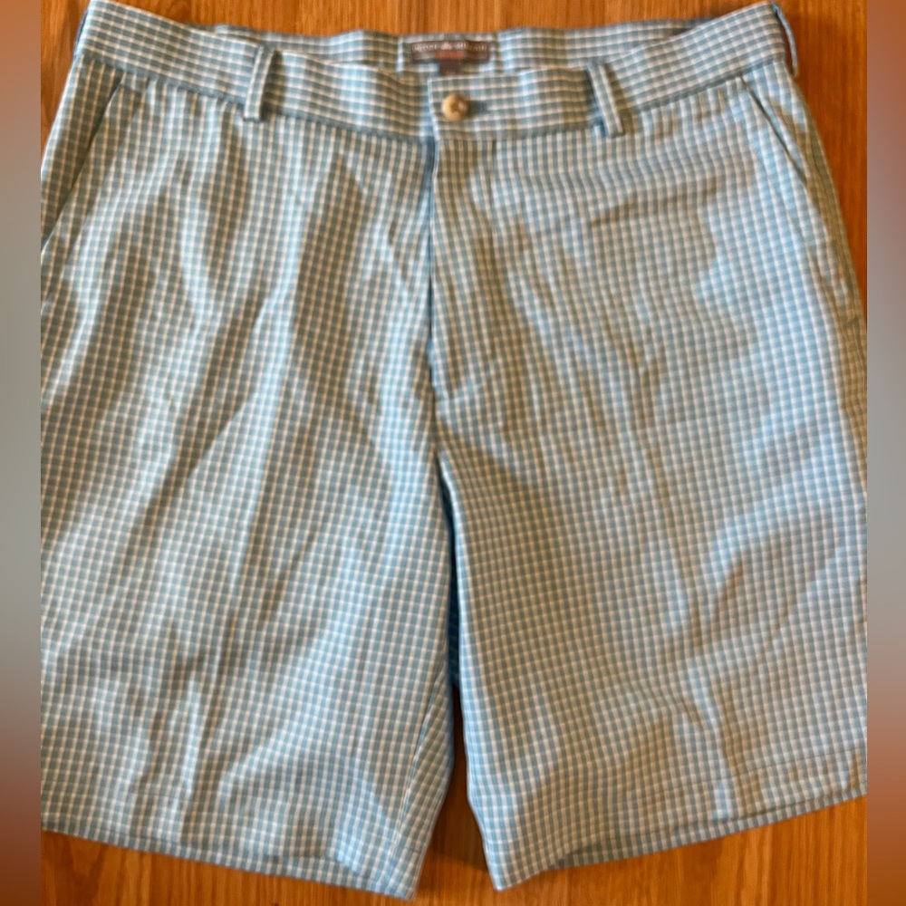 Peter Millar Shorts Mens 34 Blue Gingham  Seersucker Crown Sport‎ Golf Beach